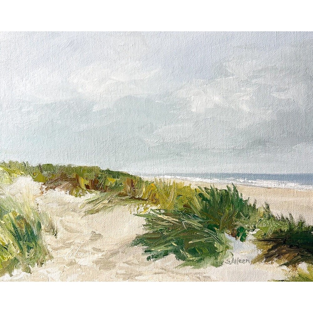 8x10 Original Oil Seascape Canvas Painting Coastal Dune Grasses Ocean Art Signed